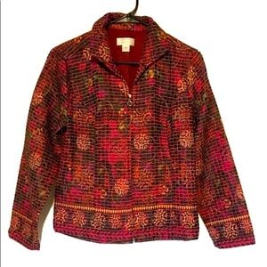 Christopher & Banks Medium Petite Multicolor Cotton Zip Up Quilted Jacket